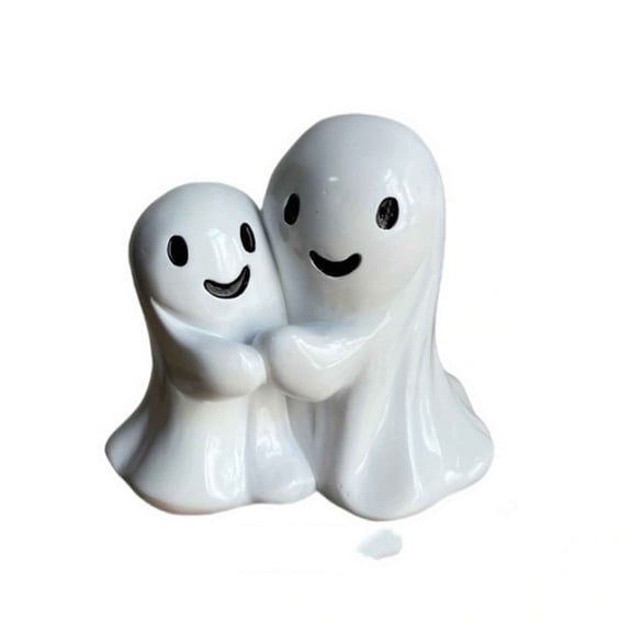Hugging Ghost Desktop Decor, Cute Ghost Figurine Ornament, Mini Halloween Tabletop Statue for Shelf Living Room Party