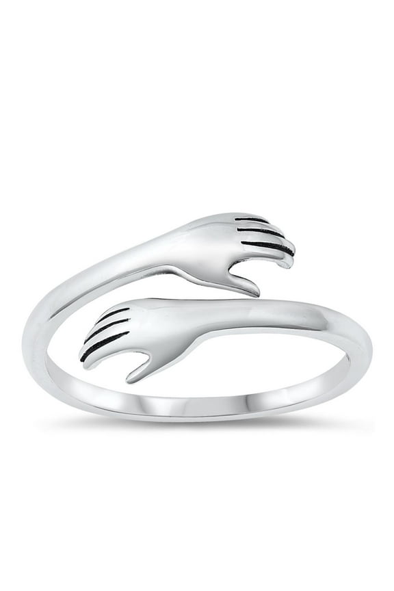 Hugging Hands Spoon Hug Love Ring .925 Sterling Silver Band Jewelry Female Male Unisex Size 6