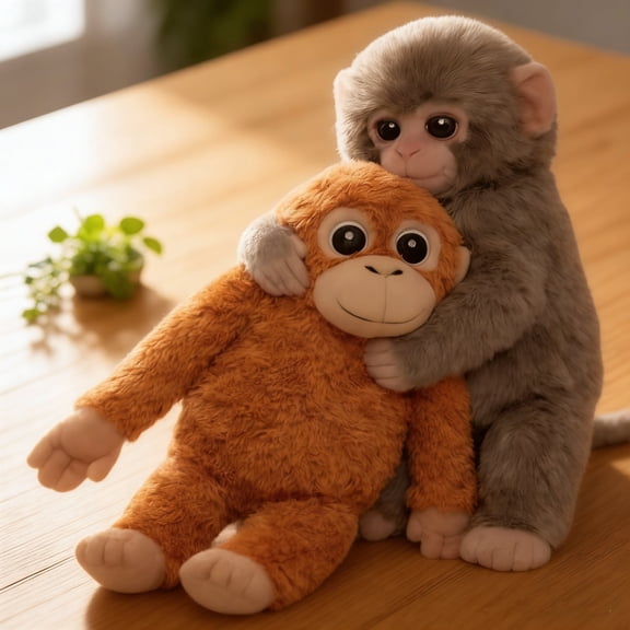 Hugging Orangutan Monkey Plush Toy, Cute Soft Stuffed Animal for Kids Birthday & Baby Shower