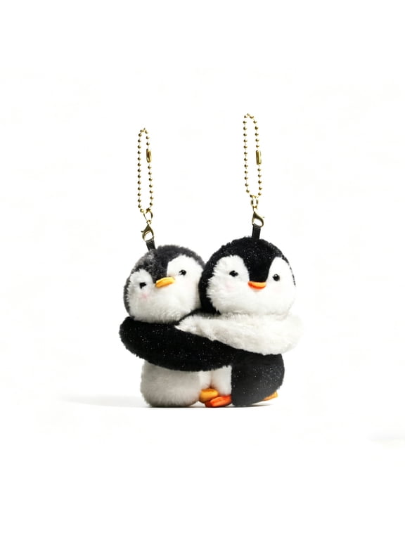 Hugging Penguin Keychains, Set of 2 Cute Plush Pendants, Detachable Design, Adorable Couple Gift, Bag Charm Accessory