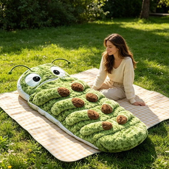 Hugging Sleeping Bag Plush Cocoons, Wenini Soft Cozy Sleeping Bag with Pull Cord Hugging System, Portable Indoor Nap Pod for Kids Teens Adults Bedroom Dorm Living Room, Green
