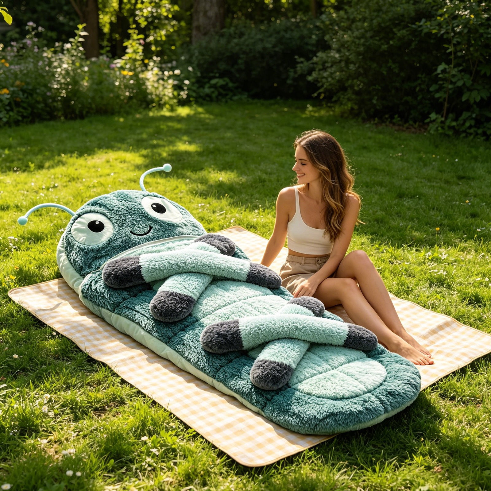 Hugging Sleeping Bags, Plush Cocoon Sleeping Bag, Pull Cord Sleeping Bag, Full Body Plush Lounger, Indoor Cozy Reading Nest, Animal Sleeping Bags for Adults