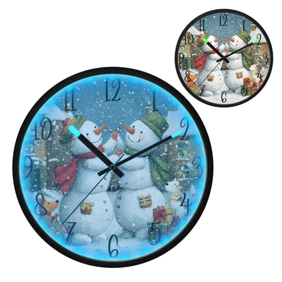 Hugging Snowmen Luminous Wall Clock with Sound-Activated LED 12-Inch Silent Acrylic Timepiece for Bedroom Livingroom or Office