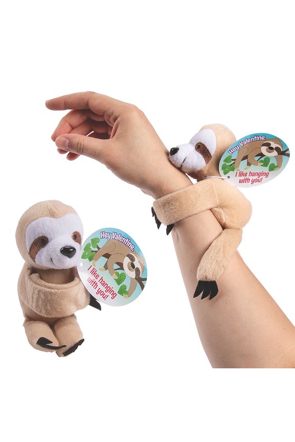 Hugging Stuffed Sloth Bracelet Valentine Exchanges with Card for 12