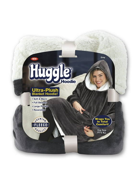 Huggle Blanket Hoodie, Ultra Plush Blanket, Wearable Blanket for Men and Women, One Size, Grey