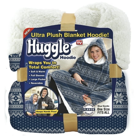 Huggle Blanket Hoodie, Ultra Plush, Unisex Wearable Blanket, Blue Nordic, One Size