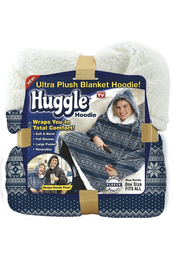 Blanket Hoodie, Ultra Plush, Unisex Wearable Blanket, Blue Nordic, One Size