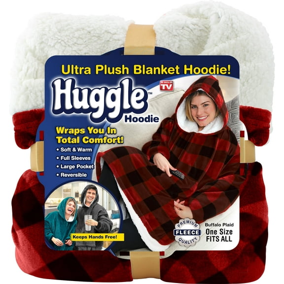 Huggle Hoodie, Fleece & Sherpa Wearable Blanket Hoodie, Blue Tie Dye, Unisex One Size