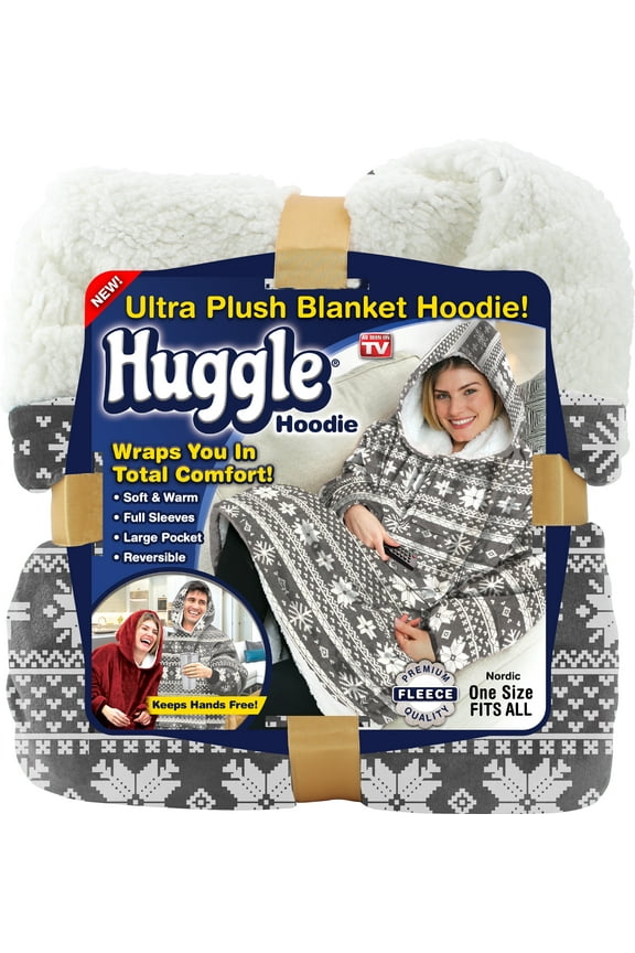 Huggle Hoodie, Fleece & Sherpa Wearable Blanket Hoodie, Nordic, Unisex One Size