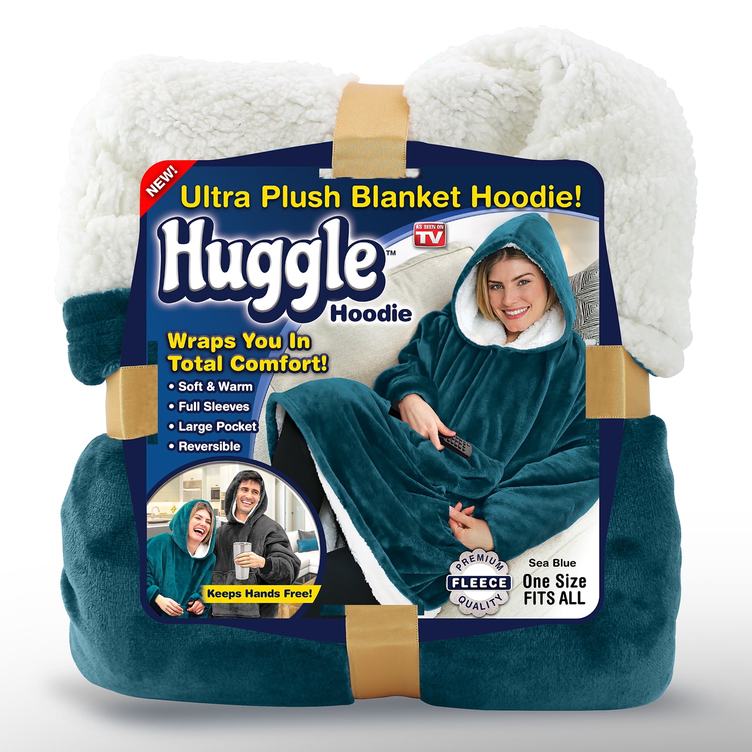 Huggle Hoodie, Ultra Plush Hooded Blanket Robe, Premium Fleece, Teal