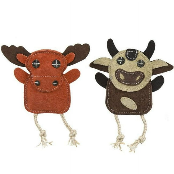 Huggle Hounds 51003795 Leather Wee Moose & Cow Toy - Pack of 2