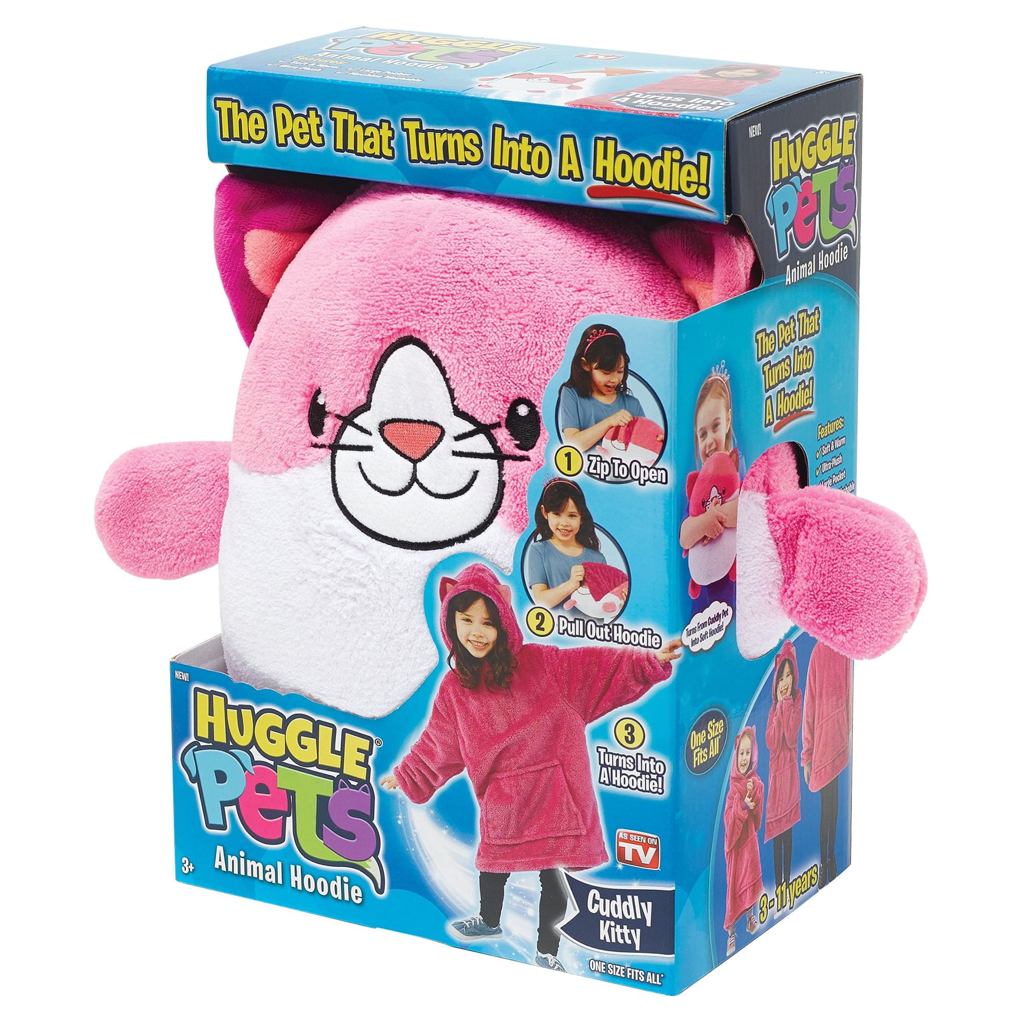 Huggle Pets Pink Kitty Animal Hoodie Sweatshirt and Plush Toy, As Seen on  TV 