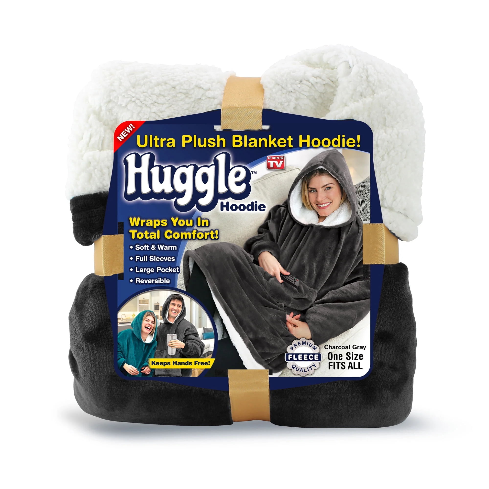 Huggle by Huggle Ultra Plush Fleece Sherpa Gray Wearable Blanket Hoodie (One Size)