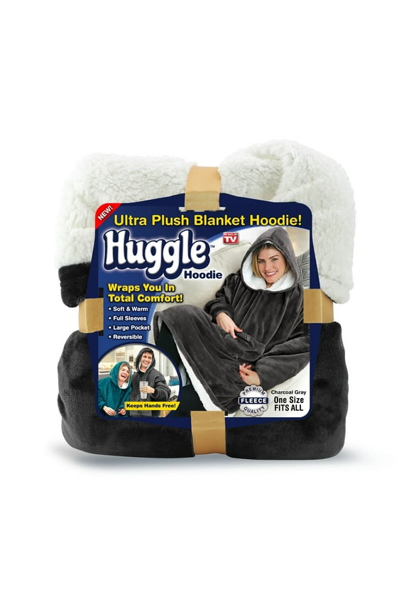 by Huggle Ultra Plush Fleece Sherpa Gray Wearable Blanket Hoodie (One Size)