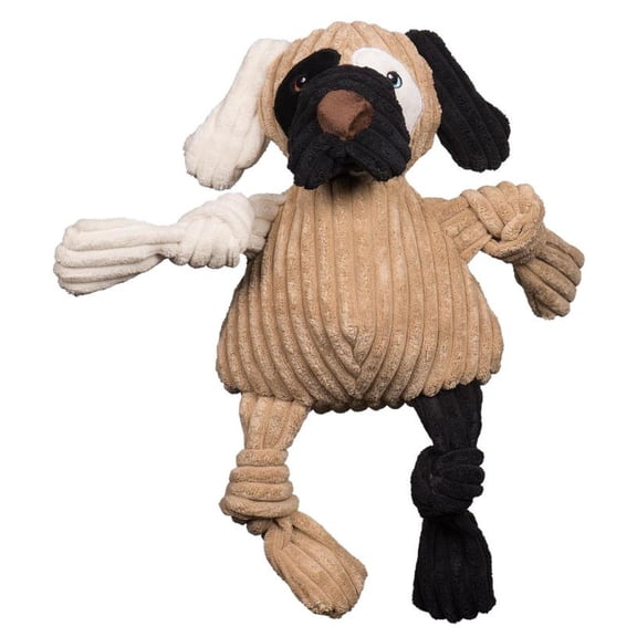 HuggleHounds Knotties Durable Plush Toy for Dogs with Multiple Squeakers, Patches the Mutt Knottie, Large