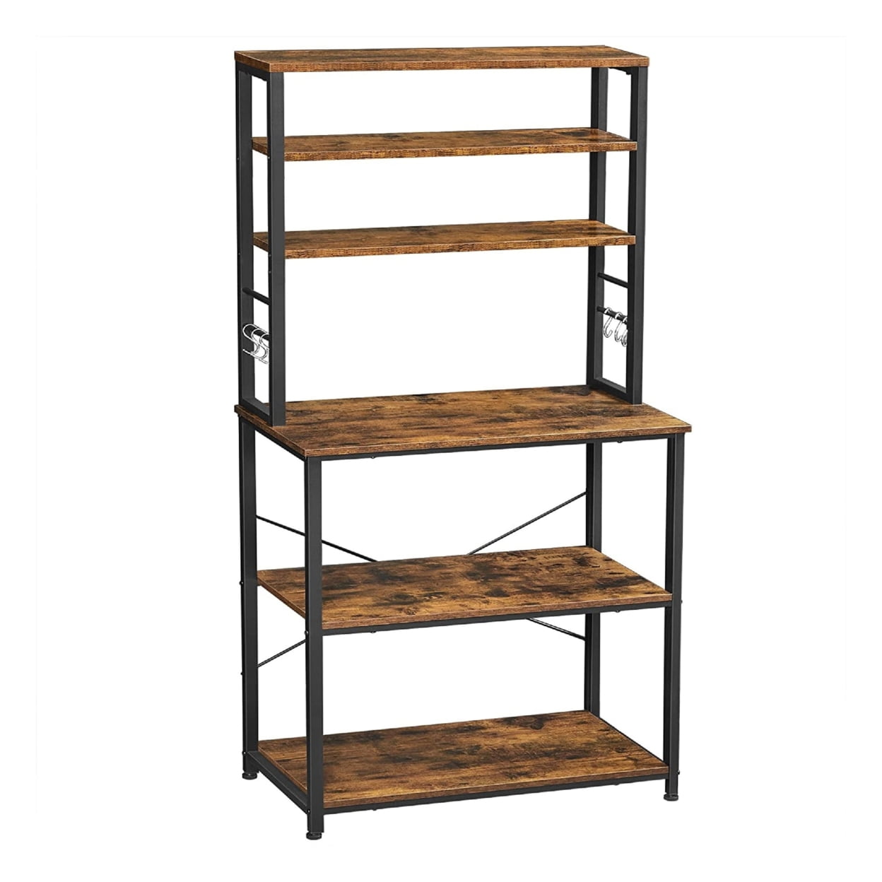 EnHomee 6 Tier Kitchen Bakers Rack Microwave Oven Stand with Storage Coffee  Bar with Shelves Cabinet Hooks, 29.5 W * 13.9 D * 63 H Rustic Brown 