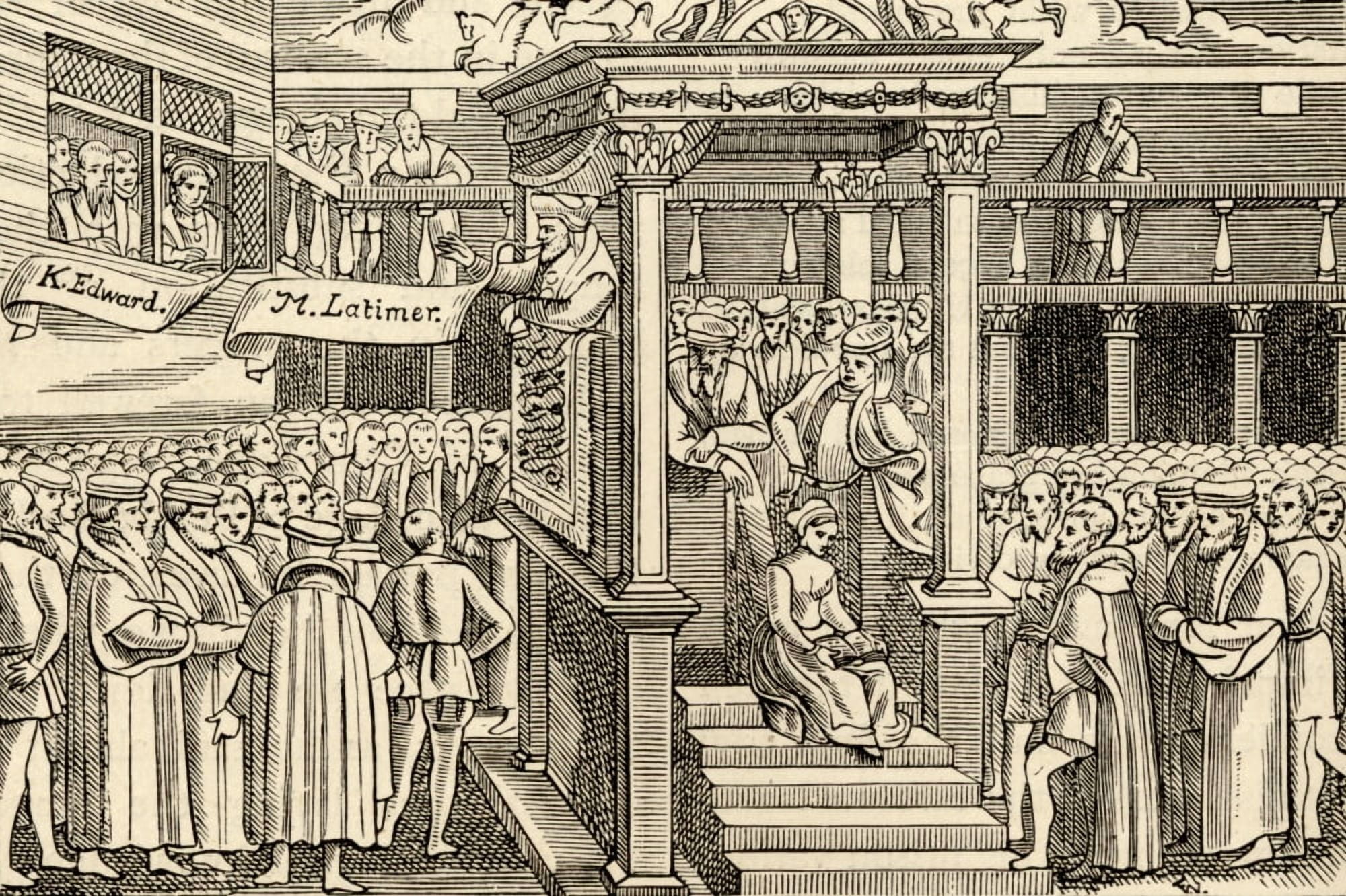 Hugh Latimer1485-1555 English Preacher And Martyr Latimer Preaching Before Edward Vi 1555 Canvas Art - Ken Welsh  Design Pics (18 x 12)