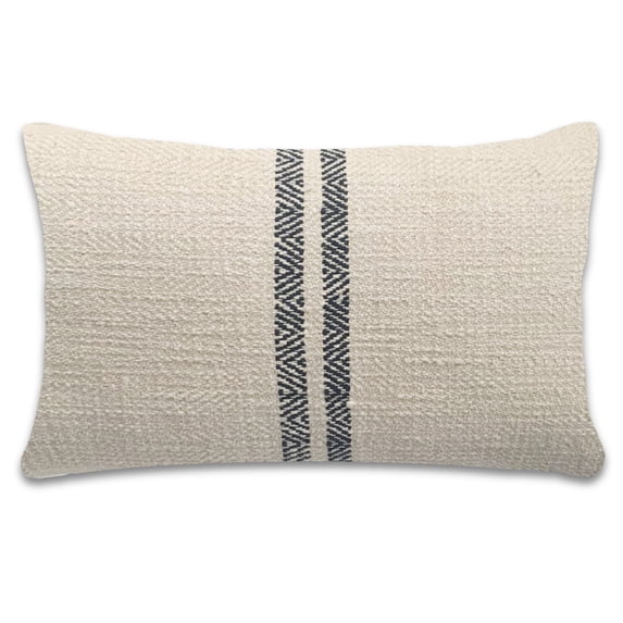 PILLOWPIA Hugh Lumbar Pillow Cover 12x20 - Slub Cotton Chevron Pattern on Both Sides, Cream, Brass Zipper & Logo Pull, Signature Poppy Tape
