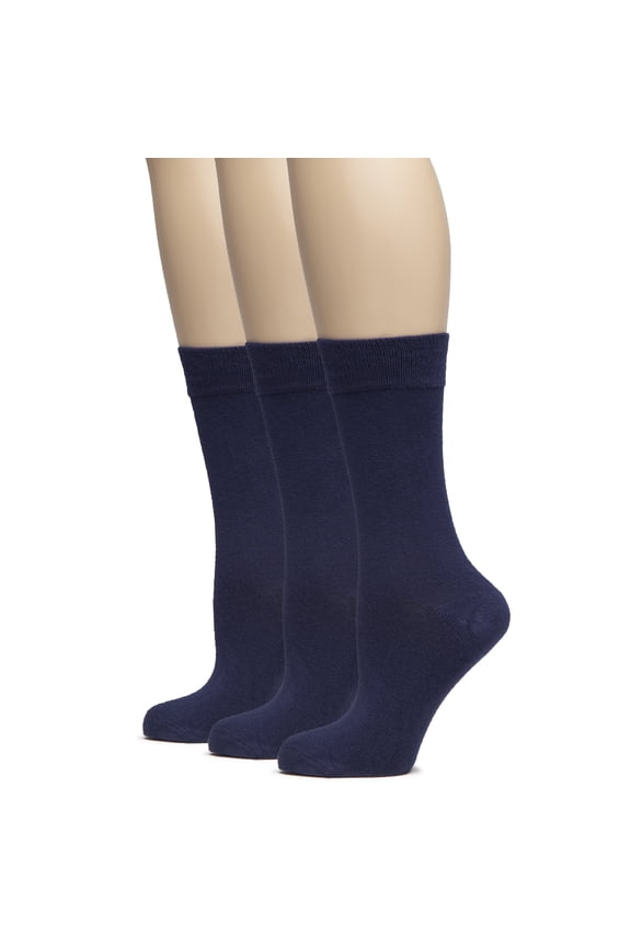 Crew Dress Socks for Women, Bamboo Soft, Thin, Seamless, 3 Pairs, Navy Blue, Size: 9-11