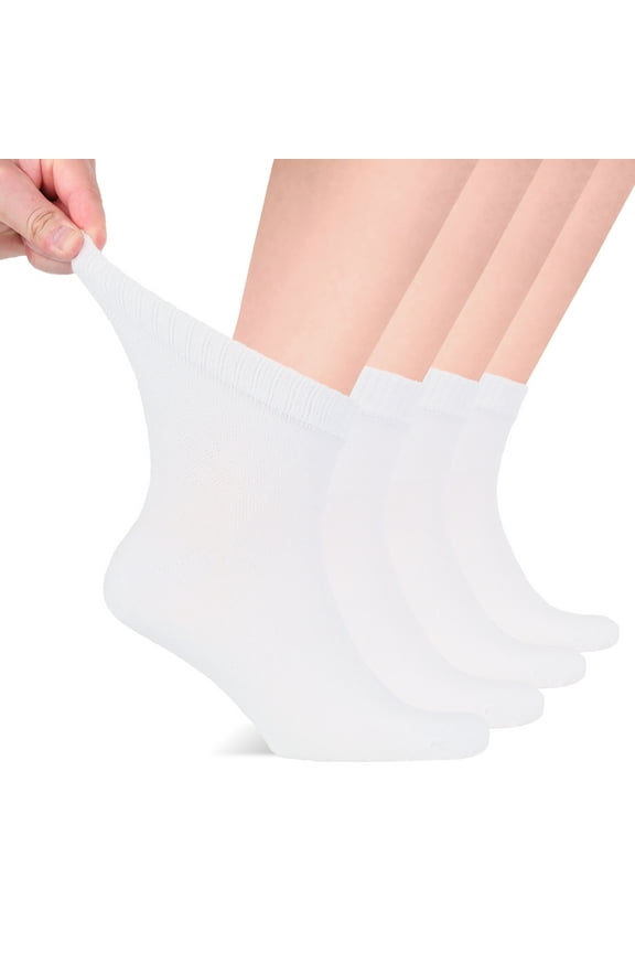 Men's Diabetic Ankle Socks, Seamless Toe, 4 Pairs, White, Shoe Size: 11-13