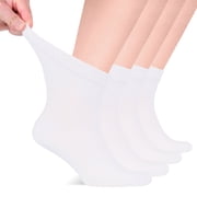 Hugh Ugoli Mens Diabetic Ankle Socks, Seamless Toe, 4 Pairs, White, Shoe Size 11-13