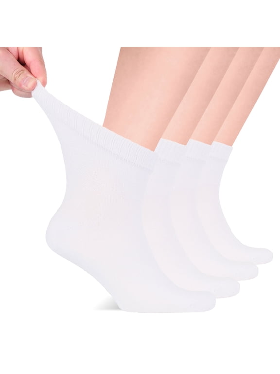Men's Diabetic Ankle Socks, Seamless Toe, 4 Pairs, White, Shoe Size: 11-13