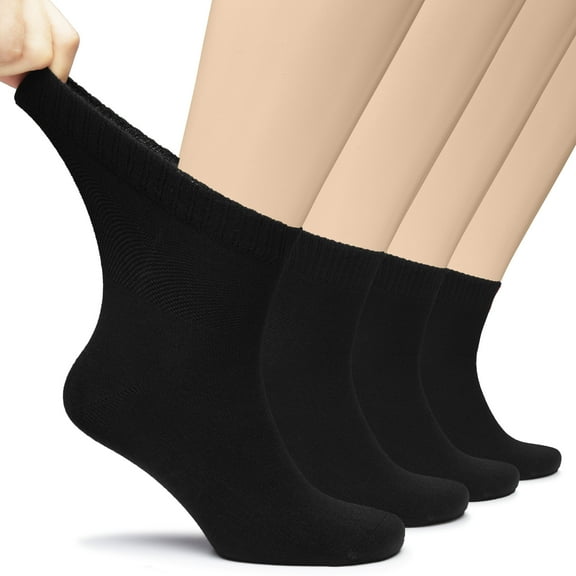 Hugh Ugoli Diabetic Ankle Socks, Antifungal, Dry Feet, Seamless Toe, 4 Pairs, Black, Size: 11-13