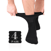 Hugh Ugoli Diabetic Ankle Socks, Antifungal, Dry Feet, Seamless Toe, 4 Pairs, Black, Size 11-13