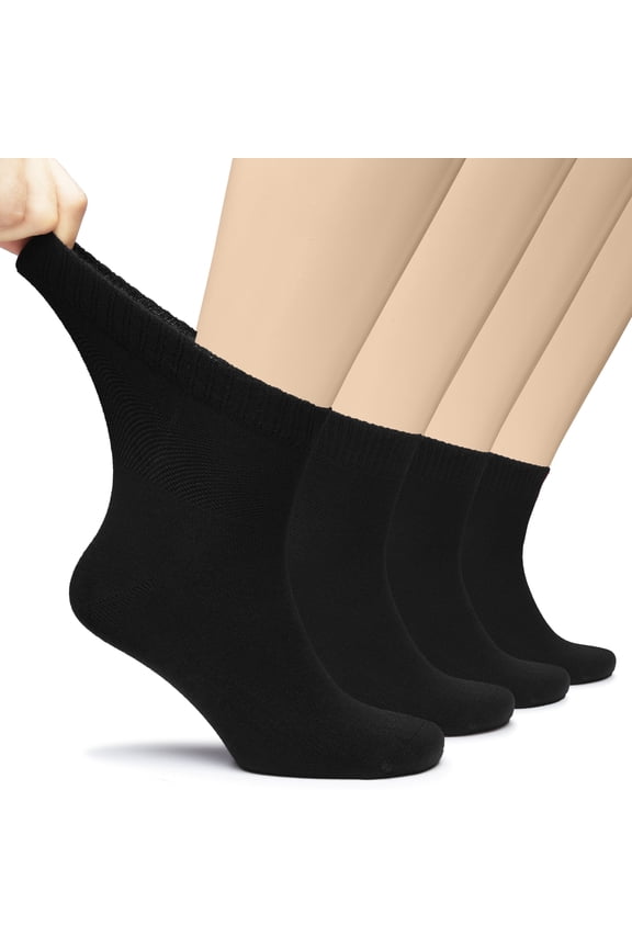Diabetic Ankle Socks, Antifungal, Dry Feet, Seamless Toe, 4 Pairs, Black, Size: 11-13