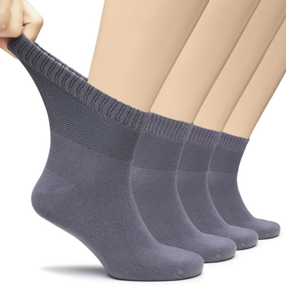 Hugh Ugoli Men's Loose Diabetic Ankle Socks Bamboo, Wide, Thin, Seamless Toe and Non-Binding Top, 4 Pairs, Dark Grey, Shoe Size: 8-11