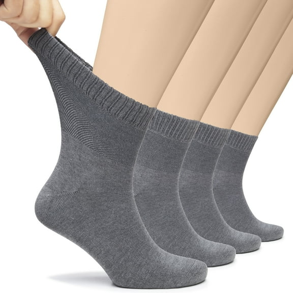 Hugh Ugoli Men's Loose Diabetic Ankle Socks Bamboo, Wide, Thin, Seamless Toe and Non-Binding Top, 4 Pairs, Melange Gray, Shoe Size: 11-13
