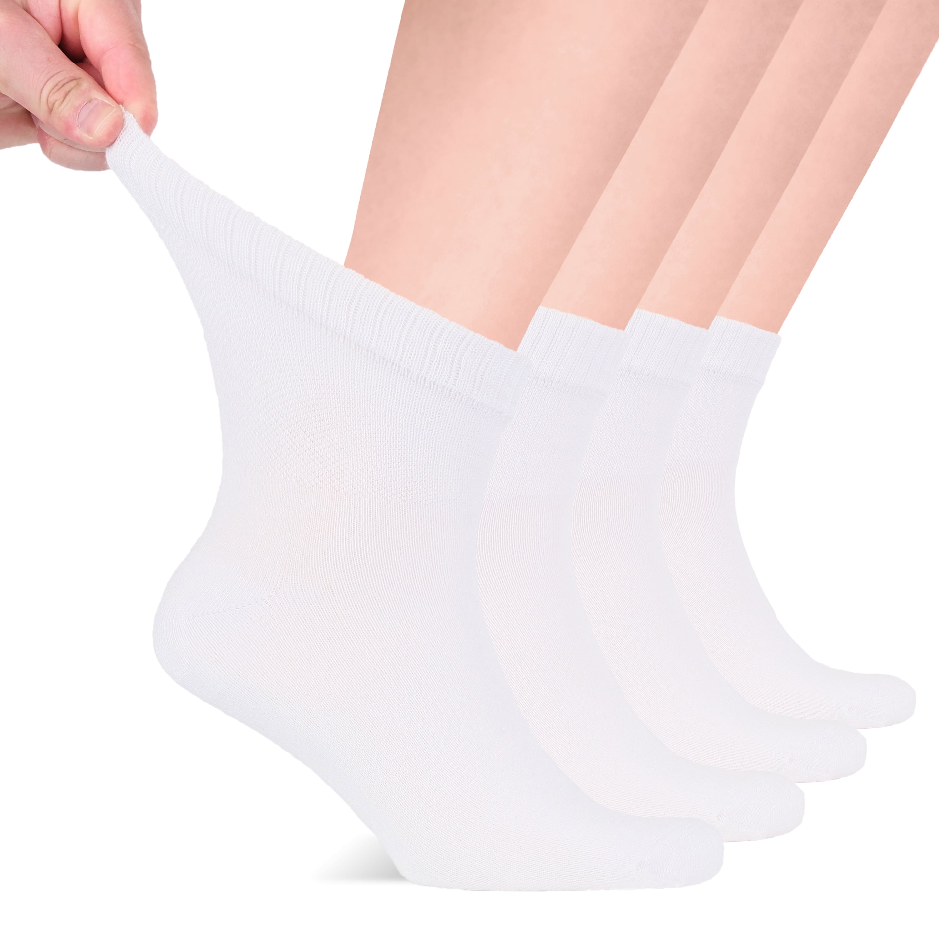 Hugh Ugoli Men's Diabetic Ankle Socks, Seamless Toe, 4 Pairs, White, Shoe Size: 11-13