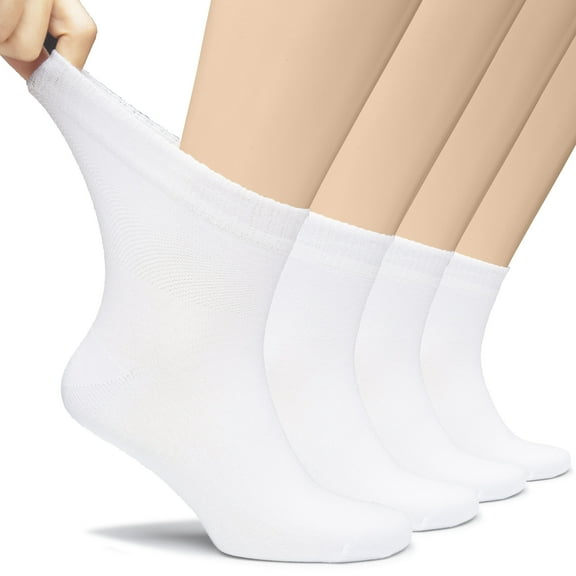 Hugh Ugoli Men's Diabetic Bamboo Ankle Socks, Seamless Toe, Non-Binding Top, 4 Pairs, White, Shoe Size 8-11