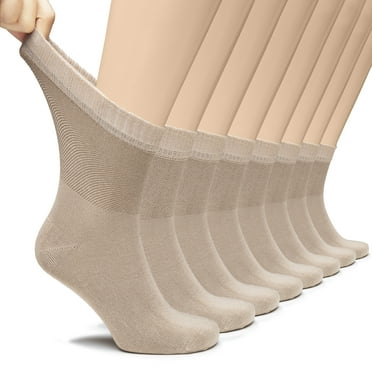 Hugh Ugoli Men's Loose Diabetic Ankle Socks Bamboo, Wide, Thin, Seamless Toe and Non-Binding Top, 8 Pairs, Beige, Shoe Size: 8-11