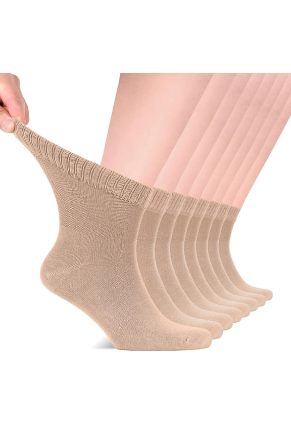 Diabetic Socks for Men, Loose Ankle Socks Rayon, Extra-Wide, Thin, Seamless Toe and Non-Binding Top, 8 Pairs, Beige, Shoe Size: 8-11