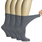 Hugh Ugoli Women's Bamboo Diabetic Crew Socks, Thin, Loose Fit, Soft, Wide Stretchy, Seamless Toe, 4 Pairs, Grey, Shoe Size: 6-9