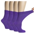 thumbnail image 1 of Hugh Ugoli Women's Bamboo Diabetic Crew Socks, Thin, Loose Fit, Soft, Wide Stretchy, Seamless Toe, 4 Pairs, Purple, Shoe Size: 6-9, 1 of 7