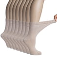 thumbnail image 1 of Hugh Ugoli Women's Bamboo Diabetic Crew Socks, Thin, Loose Fit, Soft, Wide Stretchy, Seamless Toe, 8 Pairs, Light Beige, Shoe Size: 9-12, 1 of 5