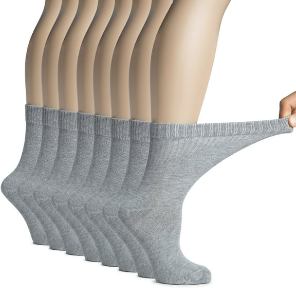 Hugh Ugoli Women's Bamboo Diabetic Crew Socks, Thin, Loose Fit, Soft, Wide Stretchy, Seamless Toe, 8 Pairs, Purplish Gray, Shoe Size: 6-9