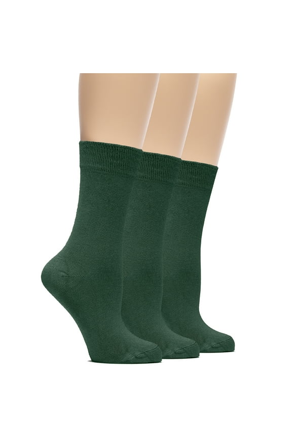 Women's Bamboo Thin Dress Socks Crew Business Casual, 3 Pairs, Army Green, Shoe Size: 6-9