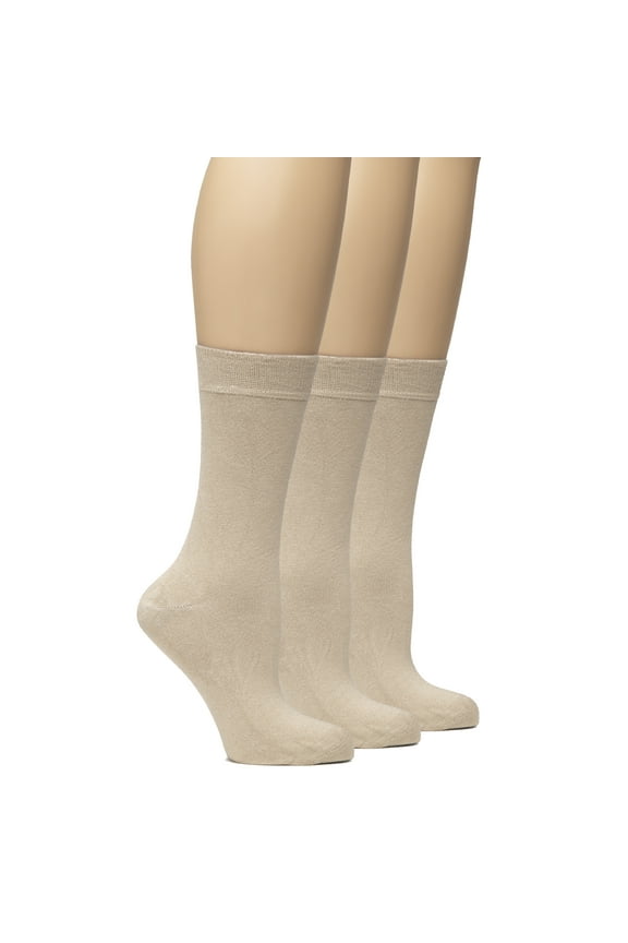 Women's Bamboo Thin Dress Socks Crew Business Casual, 3 Pairs, Beige, Shoe Size: 6-9