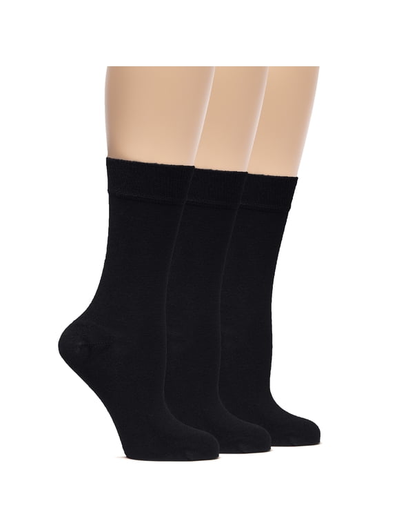 Women's Bamboo Dress Socks, Thin Crew Business Casual, 3 Pairs, Black, Shoe Size: 6-9