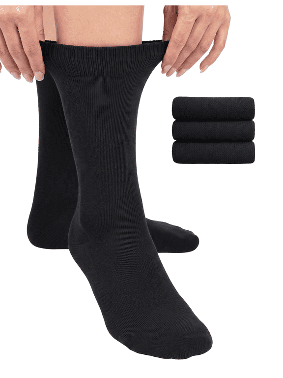 Women's Bamboo Dress Socks, Thin Crew Business Casual, 3 Pairs, Black, Shoe Size: 6-9