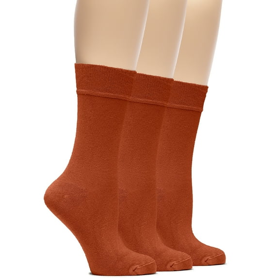 Hugh Ugoli Women's Bamboo Thin Dress Socks Crew Business Casual, 3 Pairs, Bombay Brown, Shoe Size: 6-9