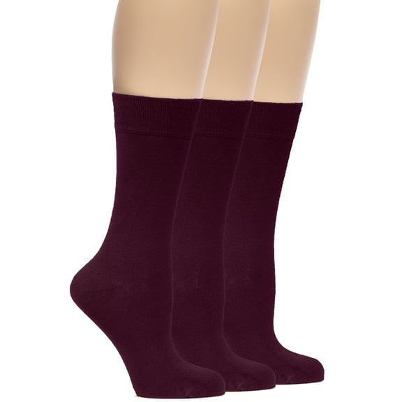 Hugh Ugoli Women's Bamboo Thin Dress Socks Crew Business Casual, 3 Pairs, Burgundy, Shoe Size: 9-12