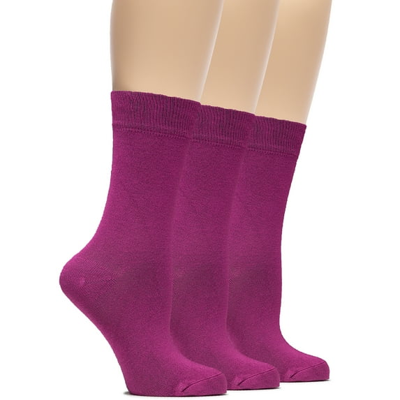 Hugh Ugoli Women's Bamboo Thin Dress Socks Crew Business Casual, 3 Pairs, Fuchsia, Shoe Size: 6-9