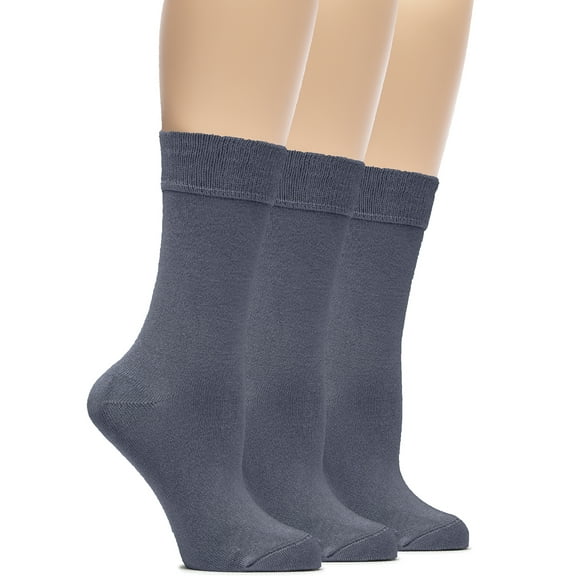 Hugh Ugoli Women's Bamboo Thin Dress Socks Crew Business Casual, 3 Pairs, Grey, Shoe Size: 9-12