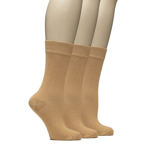 Hugh Ugoli Women's Bamboo Thin Dress Socks Crew Business Casual, 3 Pairs, Hazel, Shoe Size: 9-12
