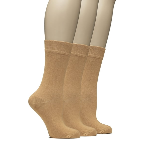Hugh Ugoli Women's Bamboo Thin Dress Socks Crew Business Casual, 3 Pairs, Hazel, Shoe Size: 9-12