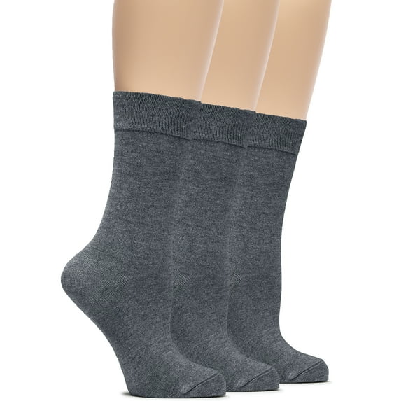 Hugh Ugoli Women's Bamboo Thin Dress Socks Crew Business Casual, 3 Pairs, Melange Gray, Shoe Size: 9-12